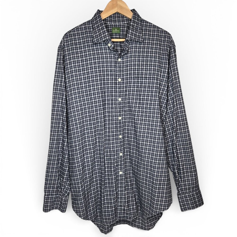 Sid Mashburn Plaid Button Up Shirt Men Grey Classic Box Plaid Preppy XL